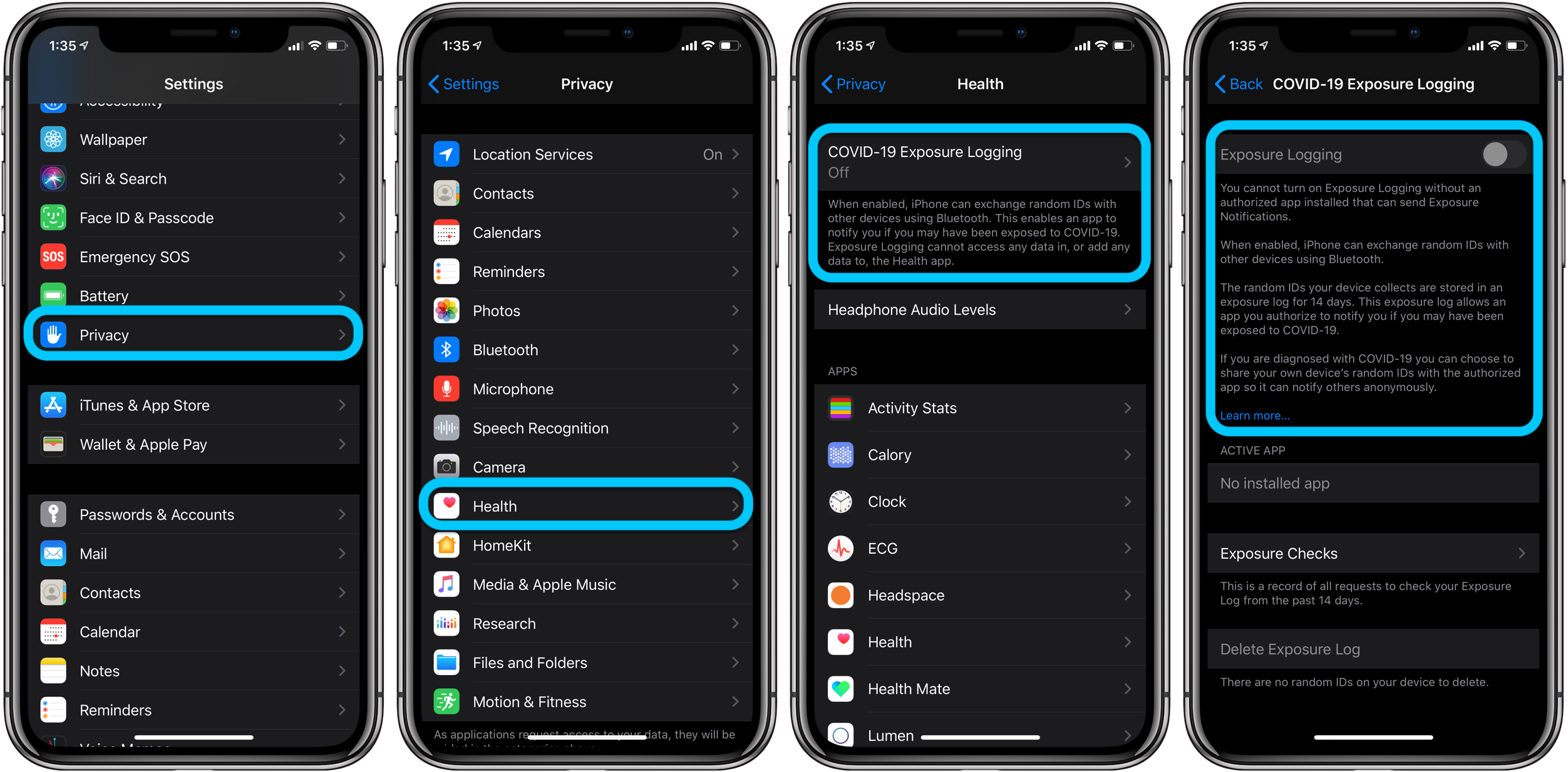 <span href="https://9to5mac.com/2020/05/19/how-to-turn-on-off-covid-19-contact-tracing-iphone-ios/">How to manage COVID-19 exposure notifications on iPhone</a>